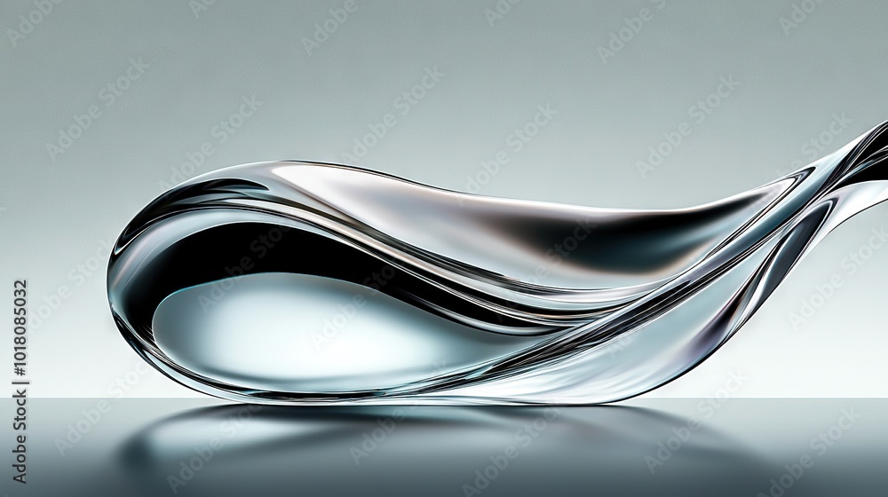 Poster silver wave-like object on reflective surface with gray background