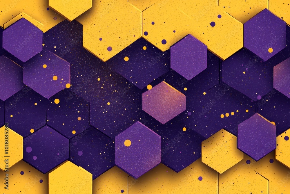 Poster seamless pattern of colorful abstract hexagonal with purple and yellow tones, perfect for modern des