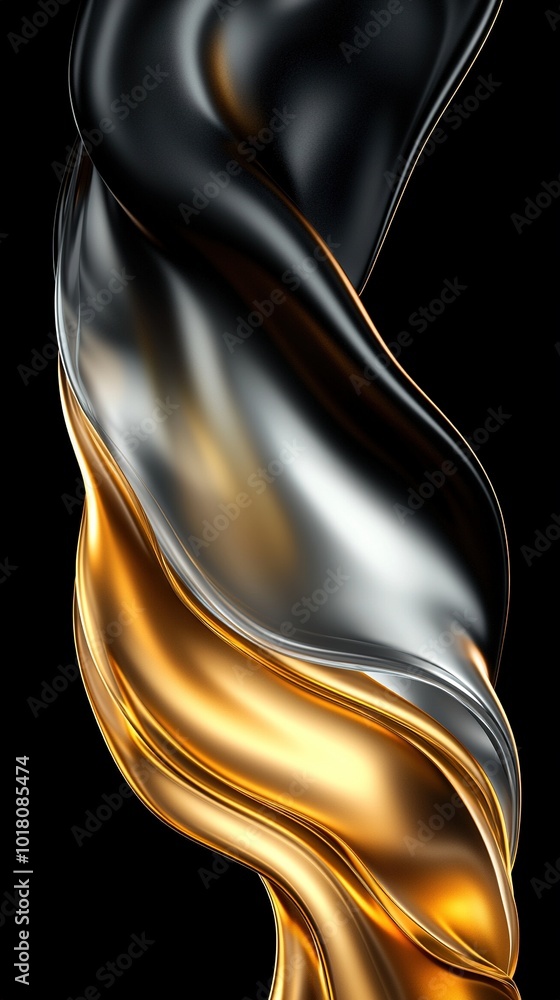 Poster a detailed image showcasing a black and gold gradient with a wavy texture at the base, accompanied b