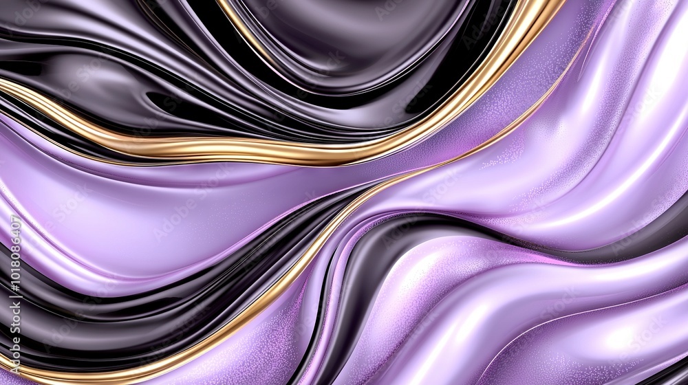 Poster purple and gold wave pattern overlaid on another computer-generated image of the same