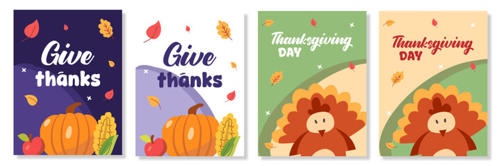 Autumn fall season. Happy thanksgiving greeting with plants and colorful background for poster, invitation, card, flyer, cover, banner, social media, sale, advertising. Harvest vector illustration