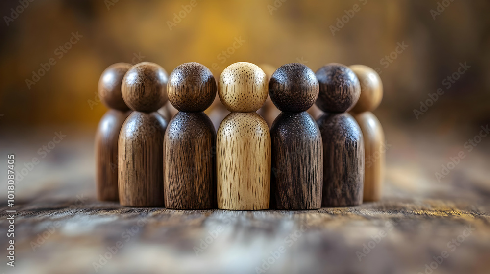 Poster wooden figures arranged in a circle, symbolizing unity and community.