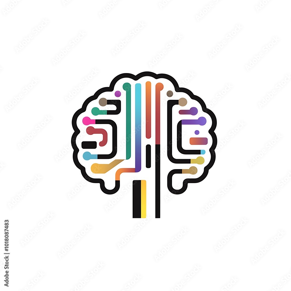 Poster illuminated brain circuit diagram showcasing neural pathways in vibrant hues on dark backdrop