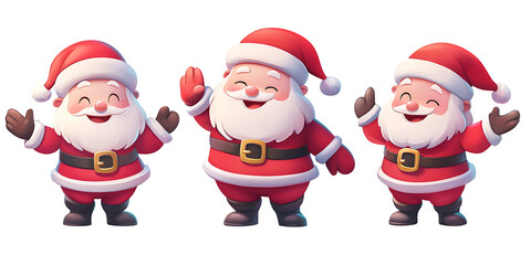 Cartoon Santa Claus Characters in Various Poses, 3D Rendered Illustration