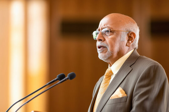 indian business man speaking from podium - Powered by Adobe