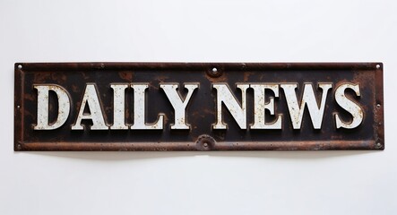 daily news lettering on antique rugged rusty metal sign on plain white background