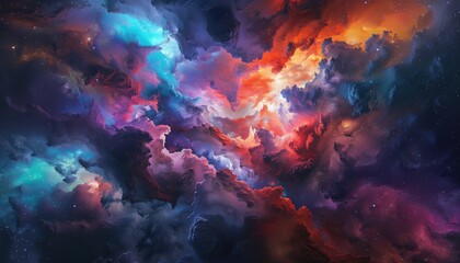 Cosmic Nebula with Swirling Clouds of Gas and Dust