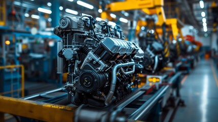 Fototapeta premium Automotive Engine Production Line in a Modern Factory – Industrial Engineering and Precision Manufacturing