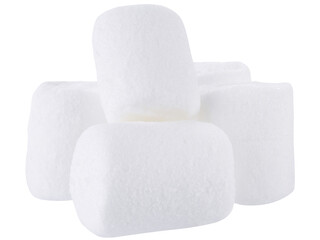 Pile white mini marshmallows isolated  on a transparent background. Completely in focus.