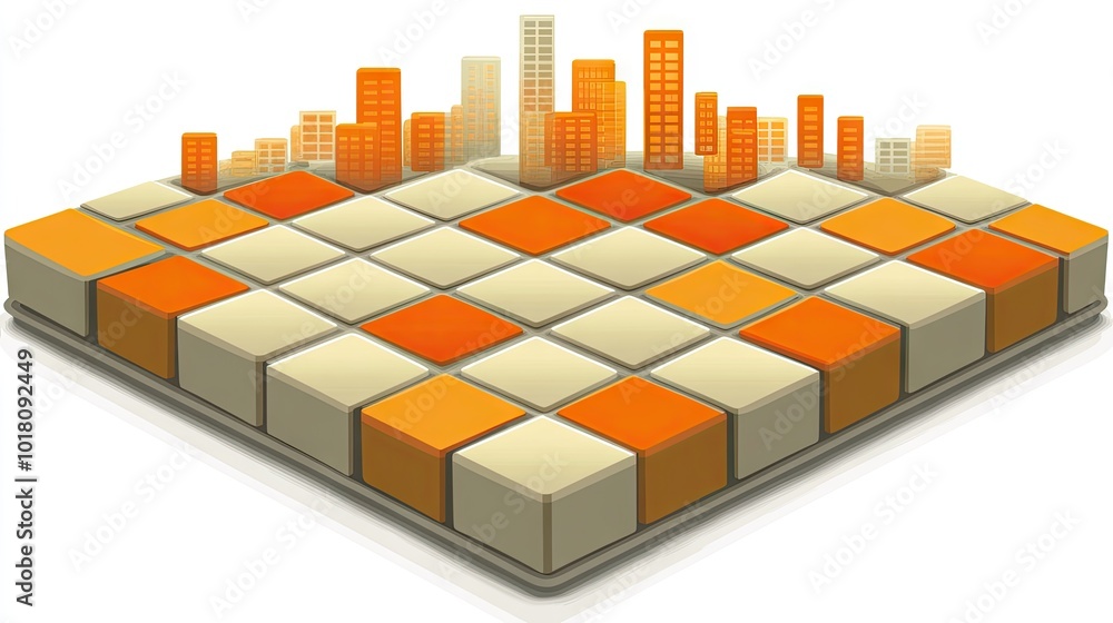 Poster 1d flat vector illustration of an orange-themed chart floating with a 3d perspective on a white back