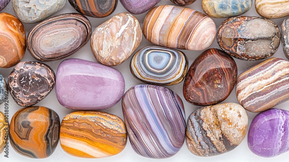 Aufkleber a macro shot of an assortment of differently sized and colored stones arranged centrally within the 