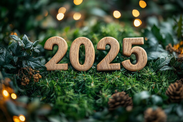 Wooden 2025 Numbers in Nature