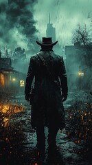 Lone Cowboy in Desolate Ghost Town Preparing for Showdown &ndash; Generative AI