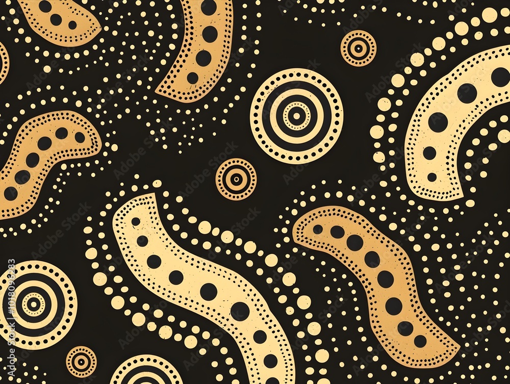 Poster elegant native australian tribal pattern with dots and concentric circles representing waterholes an