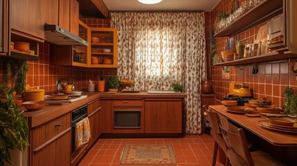 A distinctive 1970s kitchen with terracotta tiles