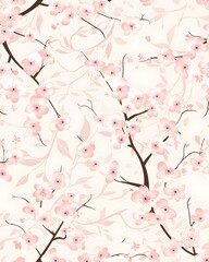 Fototapeta premium Delicate Cherry Blossom Pattern with Soft Pink Flowers and Swirling Branches