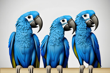 Obraz premium Group gray and parrots in field with blue sky and blue sky behind them. bird parrot animal concept. a group of colorful parrots on a of gray and blue in tropical climate. a group of parrots colorful.