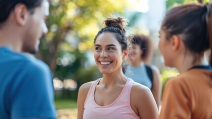 Obraz premium A fitness coach helping clients set and achieve their workout and health goals , wide background