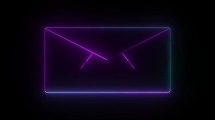 glowing neon  message box animation icon conversation notice receive massage animated on black background.