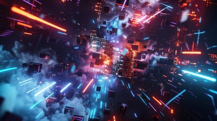 Obraz premium Neon Cityscape: Digital Dreamscape