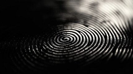 Fingerprint with white lighting on black background, macro photography, biometric identification technology