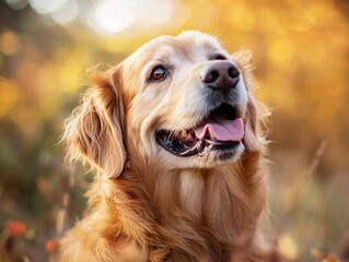 Golden Retriever Dog Portrait Happy Friendly Pet Canine Furry Golden Fur Autumn Fa