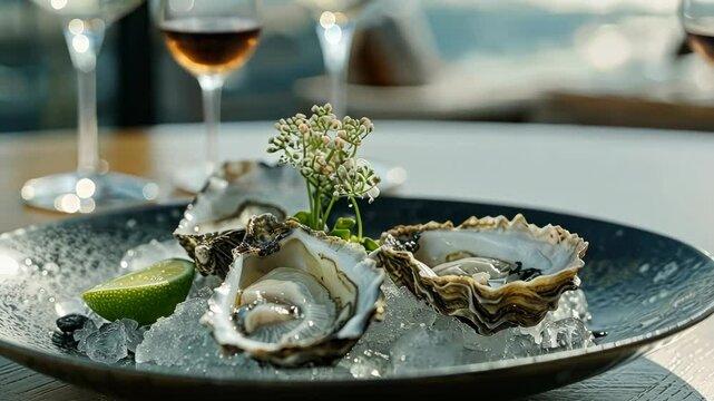Fresh oysters on ice are ready to be enjoyed at this seaside restaurant