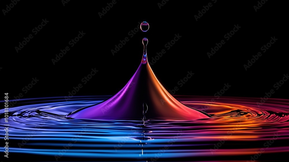 Poster a multicolored drop of water with liquid dripping from its tip