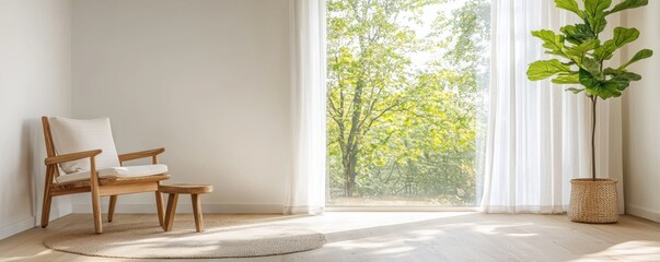 Fototapeta premium Modern living room with natural light and indoor plant.