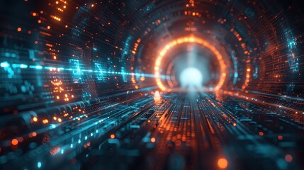 Obraz premium 3d technology abstract neon light background, empty space scene, spotlight, dark night, virtual reality, cyber futuristic sci-fi background, street floor studio for mock up. colored geometric