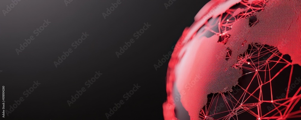 Poster abstract globe design with red lines, conveying global connectivity and technology.