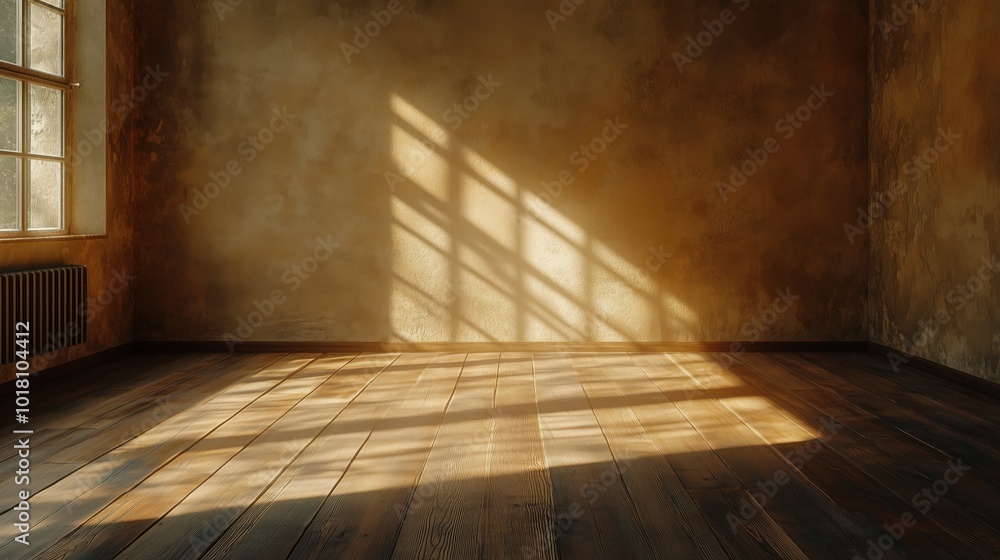 Poster sunlight casting shadows in empty room