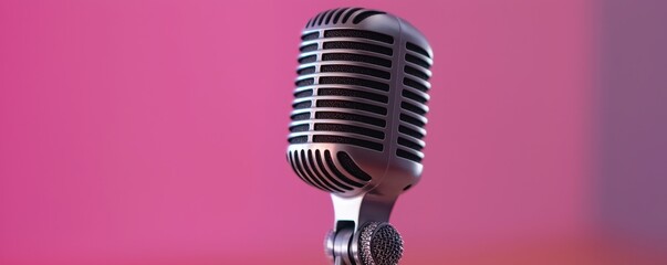 Classic microphone against a vibrant pink background.