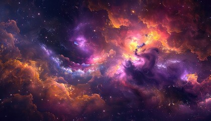 Fototapeta premium Cosmic Nebula with Swirling Gaseous Clouds and Distant Stars