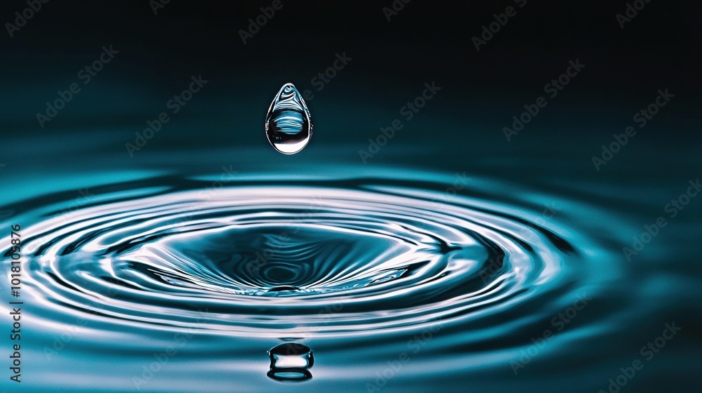Poster a clear image showing a magnified view of a droplet containing a mirrored reflection of a boat withi