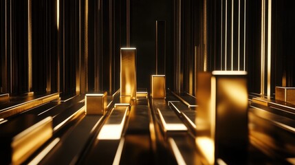 Fototapeta premium 3D bar graph with gold bars, representing financial success, dark luxury background