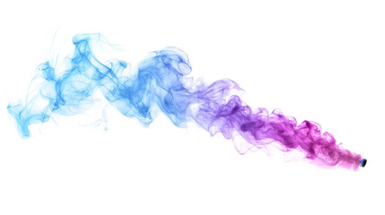Obraz premium A colorful smoke trail with a blue, pink and purple line. The smoke trail is long and thin, and it is moving in a straight line. The colors of the smoke trail are vibrant and eye-catching