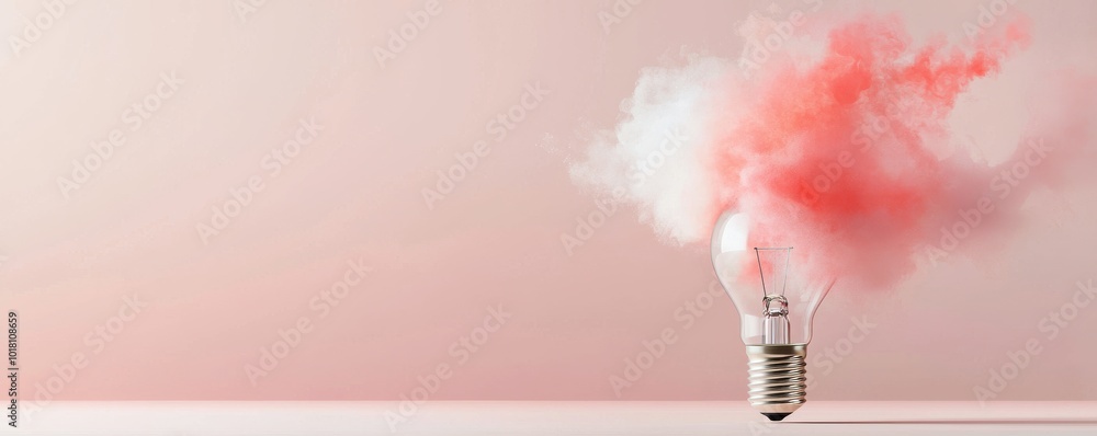 Poster light bulb with colorful smoke on soft background