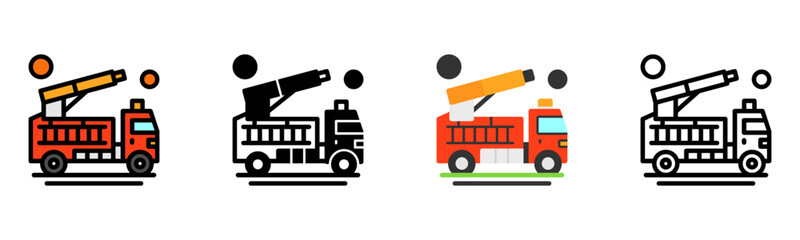 Set of Fire Truck Water Cannon Icon