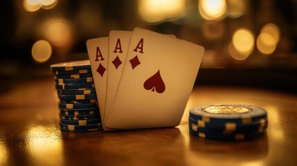 Poker Aces and Casino Chips on a Vibrant Gaming Table