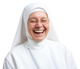 PNG Nun laughing white white background.