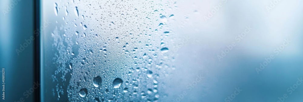 Poster frosted glass adorned with delicate water droplets, creating an intricate pattern of condensation an