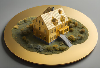 house made of gold, two-story building, generative ai