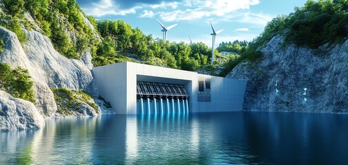 Fototapeta premium Hydroelectric dam with clear water.