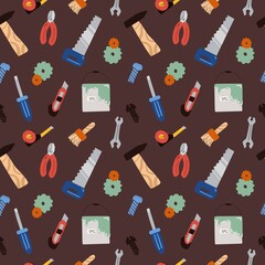 Kids seamless pattern for boys of various work tools