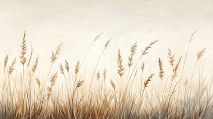 Fototapeta premium Serene landscape of golden grasses under a soft sky