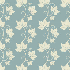 Grapevine with leaves pattern, vine silhouette on blue pastel background.