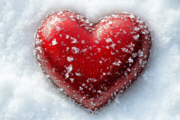 Fototapeta premium heart on snow texture, top view