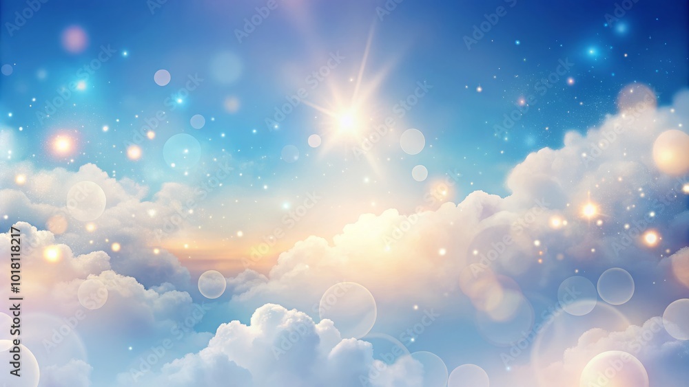 Aufkleber a tranquil white sky adorned with a bokeh effect and fluffy clouds, creating a dreamy backdrop ideal