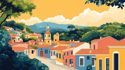 Flat Illustration of Olinda with Baroque Architecture and Carnival Spirit

